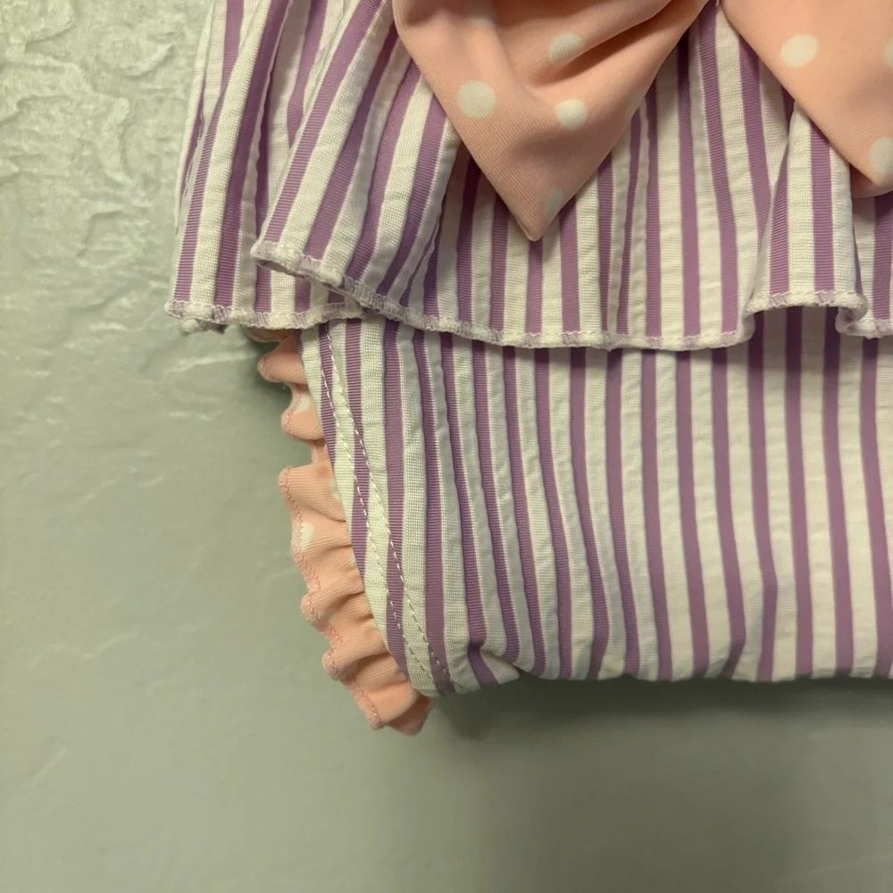 ⭐️Ruffle Butts purple white and pink peplum short sleeve swimsuit 3-6 months